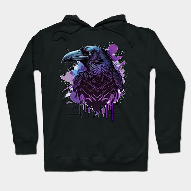 Raven Graphic Goth Black Crow Hoodie by Linco